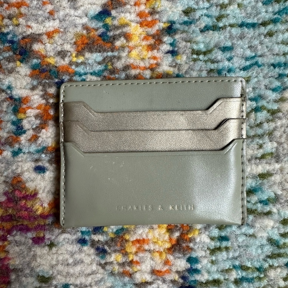 Charles & Keith Metallic Olive Green Card Holder